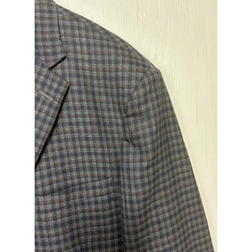 Mens Hart Schaffner Marx Sport Coat Jacket Size 48L Plaid Blue Brown USA Made